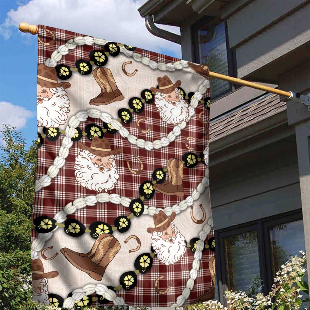 Cowboy Hawaii Mele Kalikimaka Garden Flag Paniolo Kukui Nut Pikake Lei Burgundy Version - Polynesian Pride