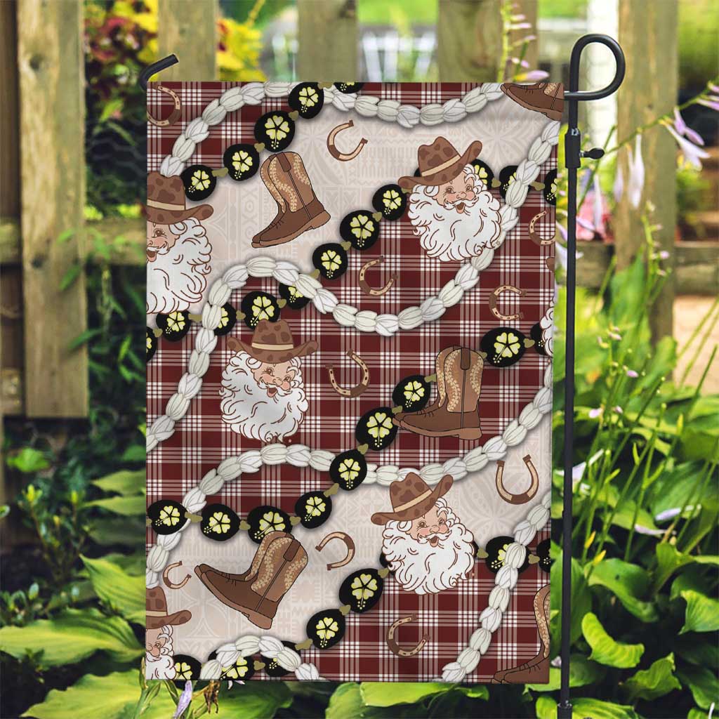 Cowboy Hawaii Mele Kalikimaka Garden Flag Paniolo Kukui Nut Pikake Lei Burgundy Version - Polynesian Pride