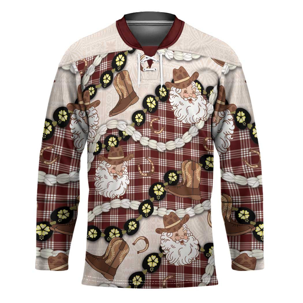 Cowboy Hawaii Mele Kalikimaka Hockey Jersey Paniolo Kukui Nut Pikake Lei Burgundy Version LT14 Unisex Burgundy - Polynesian Pride
