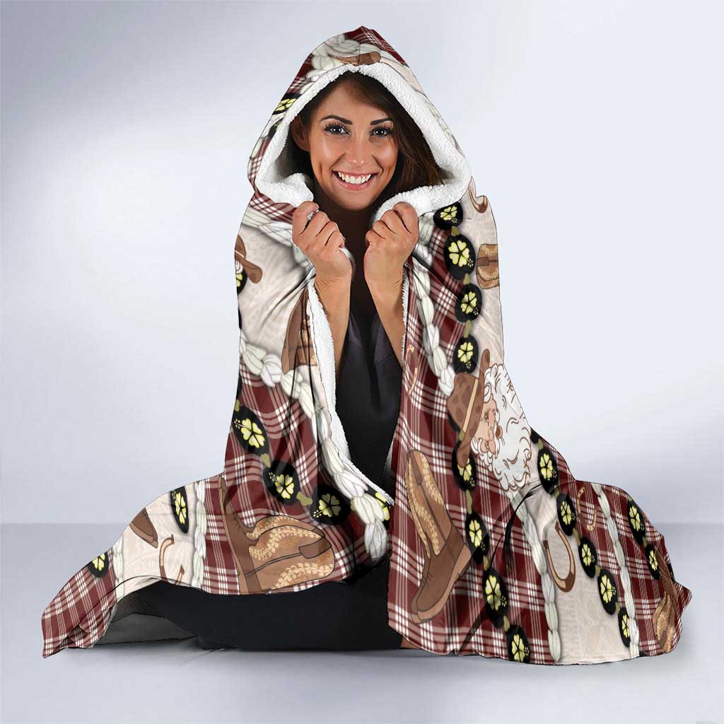 Cowboy Hawaii Mele Kalikimaka Hooded Blanket Paniolo Kukui Nut Pikake Lei Burgundy Version - Polynesian Pride