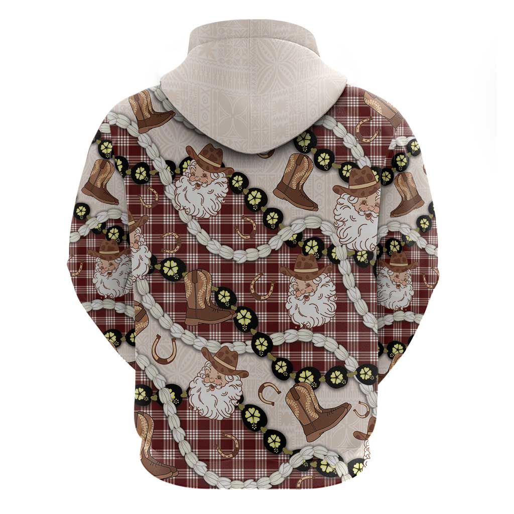 Cowboy Hawaii Mele Kalikimaka Hoodie Paniolo Kukui Nut Pikake Lei Burgundy Version - Polynesian Pride