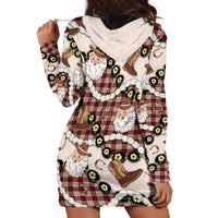 Cowboy Hawaii Mele Kalikimaka Hoodie Dress Paniolo Kukui Nut Pikake Lei Burgundy Version - Polynesian Pride