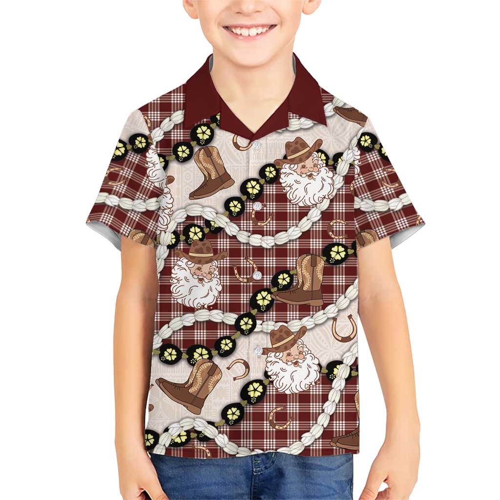 Cowboy Hawaii Mele Kalikimaka Kid Hawaiian Shirt Paniolo Kukui Nut Pikake Lei Burgundy Version LT14 Kid Burgundy - Polynesian Pride