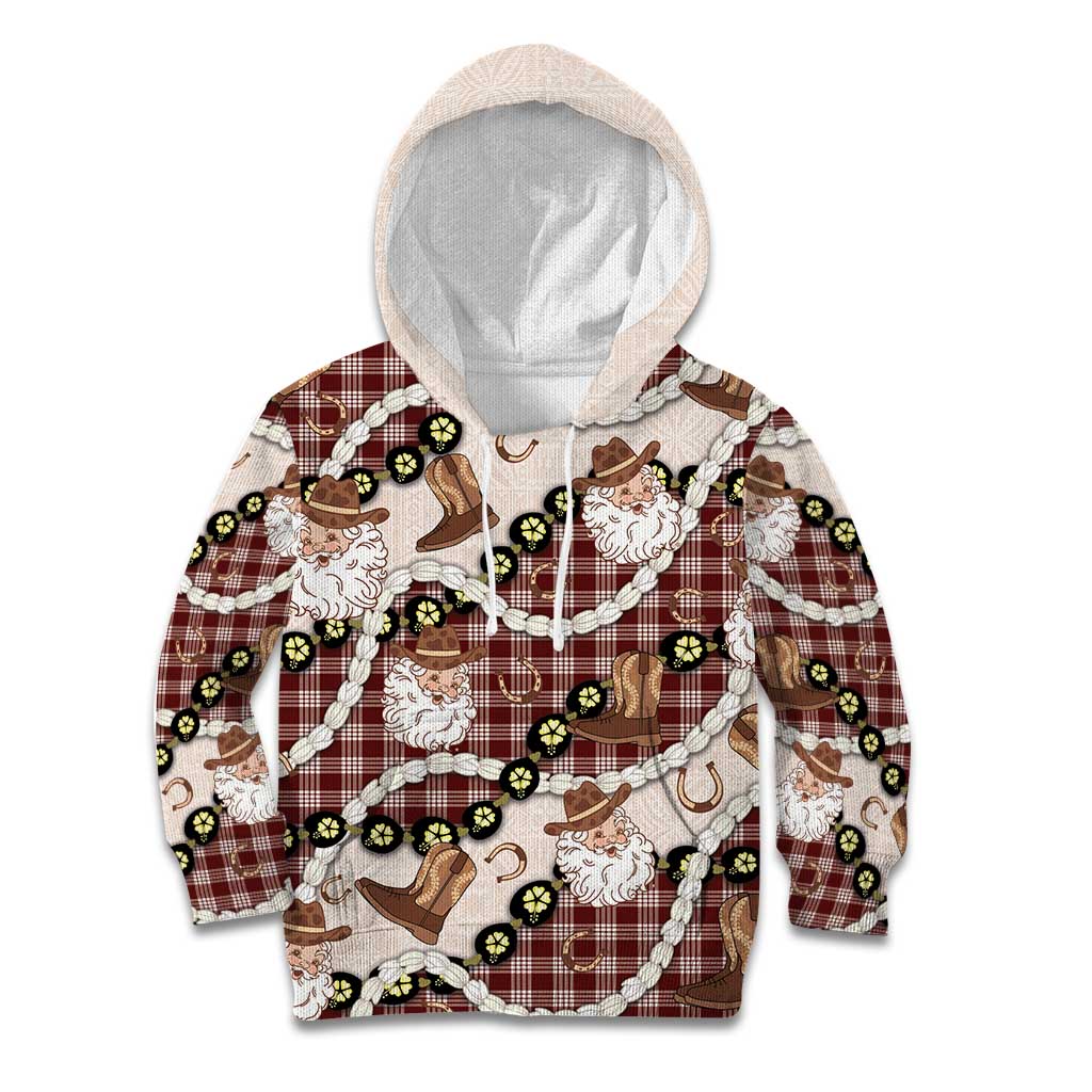 Cowboy Hawaii Mele Kalikimaka Kid Hoodie Paniolo Kukui Nut Pikake Lei Burgundy Version LT14 Hoodie Burgundy - Polynesian Pride