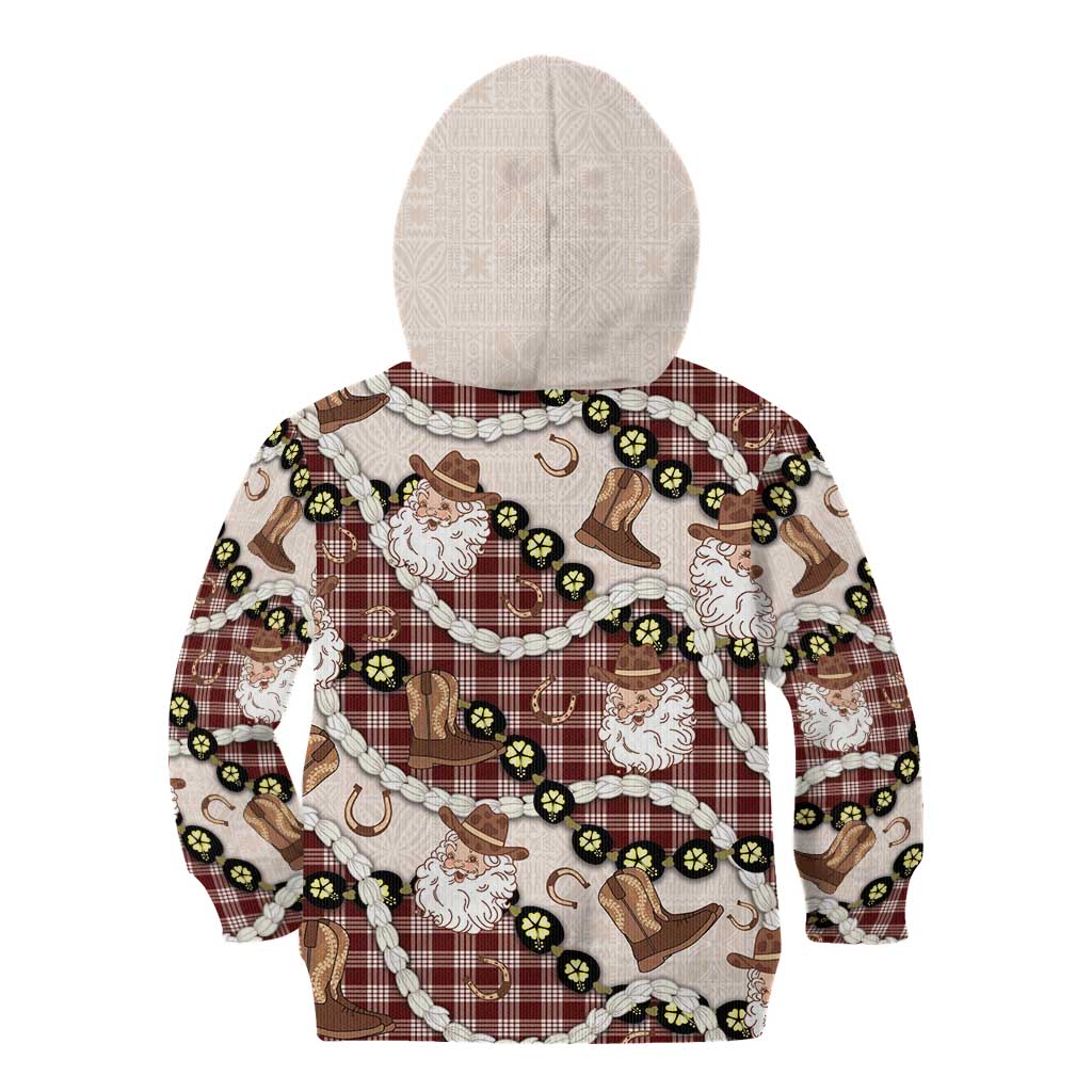 Cowboy Hawaii Mele Kalikimaka Kid Hoodie Paniolo Kukui Nut Pikake Lei Burgundy Version - Polynesian Pride