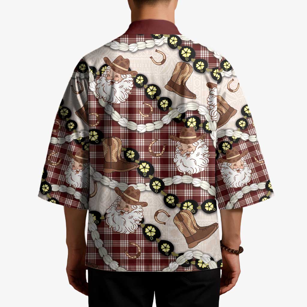 Cowboy Hawaii Mele Kalikimaka Kimono Paniolo Kukui Nut Pikake Lei Burgundy Version - Polynesian Pride