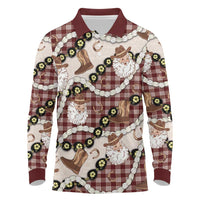 Cowboy Hawaii Mele Kalikimaka Long Sleeve Polo Shirt Paniolo Kukui Nut Pikake Lei Burgundy Version - Polynesian Pride