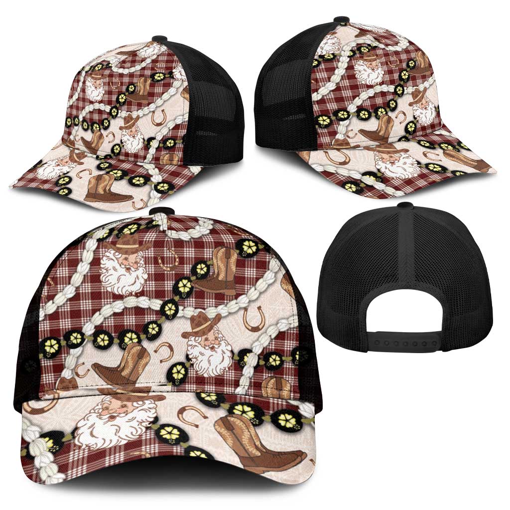 Cowboy Hawaii Mele Kalikimaka Mesh Trucker Cap Paniolo Kukui Nut Pikake Lei Burgundy Version - Polynesian Pride