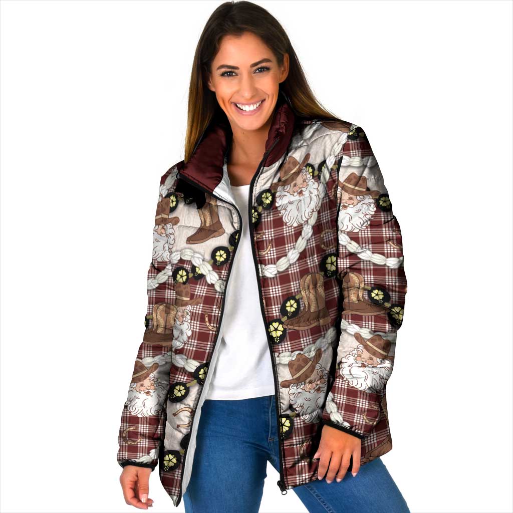 Cowboy Hawaii Mele Kalikimaka Padded Jacket Paniolo Kukui Nut Pikake Lei Burgundy Version - Polynesian Pride