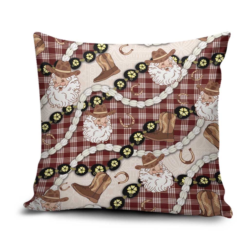 Cowboy Hawaii Mele Kalikimaka Pillow Cover Paniolo Kukui Nut Pikake Lei Burgundy Version - Polynesian Pride