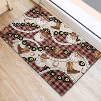 Cowboy Hawaii Mele Kalikimaka Rubber Doormat Paniolo Kukui Nut Pikake Lei Burgundy Version - Polynesian Pride