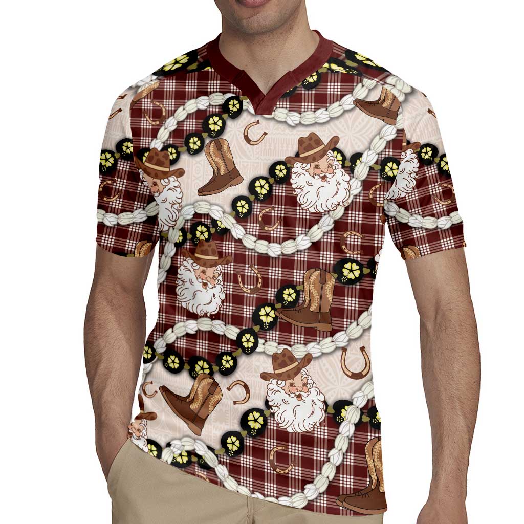 Cowboy Hawaii Mele Kalikimaka Rugby Jersey Paniolo Kukui Nut Pikake Lei Burgundy Version - Polynesian Pride