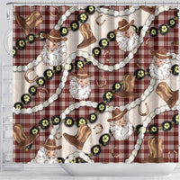 Cowboy Hawaii Mele Kalikimaka Shower Curtain Paniolo Kukui Nut Pikake Lei Burgundy Version - Polynesian Pride
