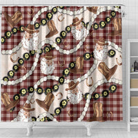 Cowboy Hawaii Mele Kalikimaka Shower Curtain Paniolo Kukui Nut Pikake Lei Burgundy Version - Polynesian Pride