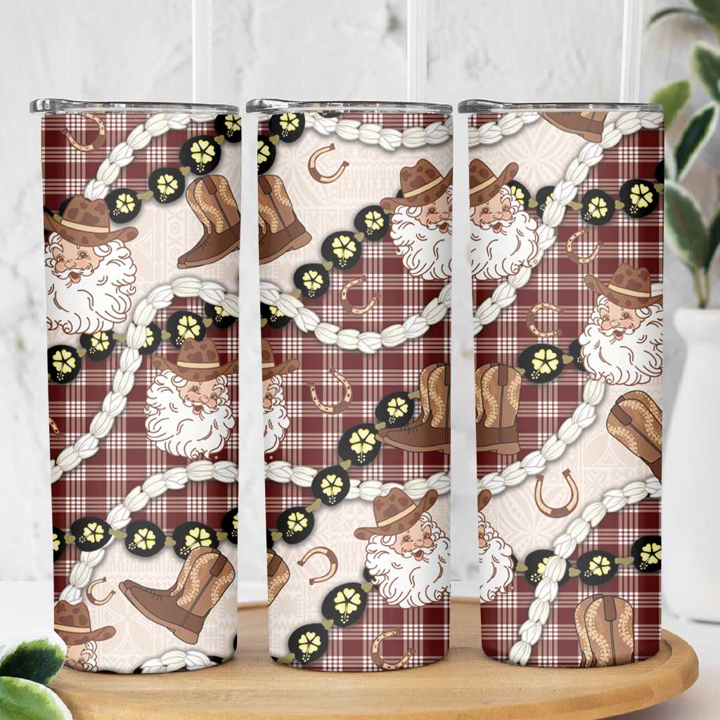 Cowboy Hawaii Mele Kalikimaka Skinny Tumbler Paniolo Kukui Nut Pikake Lei Burgundy Version - Polynesian Pride