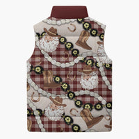 Cowboy Hawaii Mele Kalikimaka Sleeveless Puffer Jacket Paniolo Kukui Nut Pikake Lei Burgundy Version - Polynesian Pride