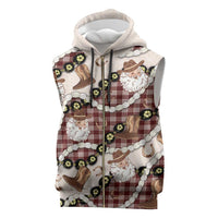 Cowboy Hawaii Mele Kalikimaka Sleeveless Zip Hoodie Paniolo Kukui Nut Pikake Lei Burgundy Version - Polynesian Pride