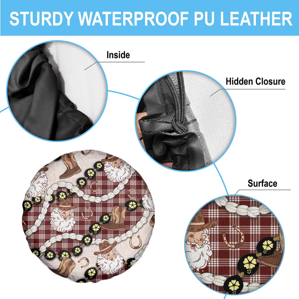 Cowboy Hawaii Mele Kalikimaka Spare Tire Cover Paniolo Kukui Nut Pikake Lei Burgundy Version - Polynesian Pride