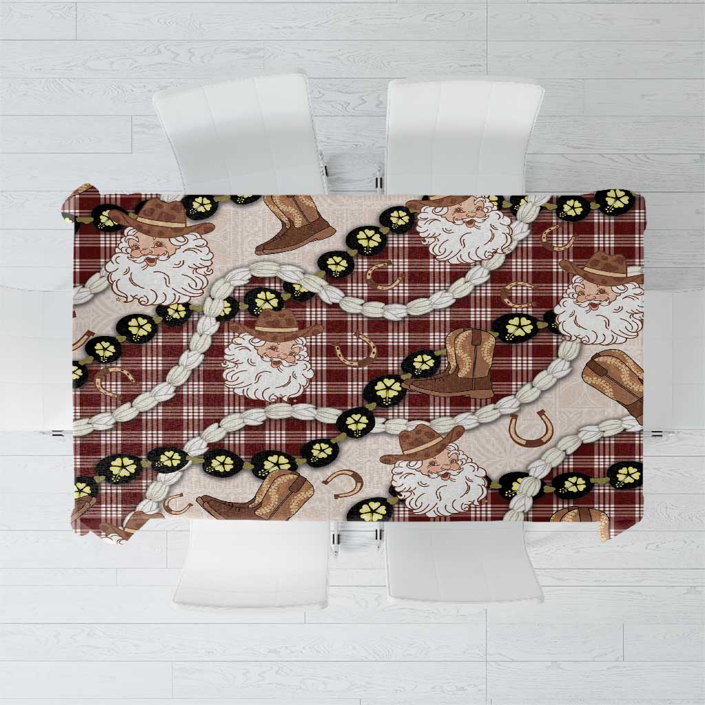 Cowboy Hawaii Mele Kalikimaka Tablecloth Paniolo Kukui Nut Pikake Lei Burgundy Version - Polynesian Pride