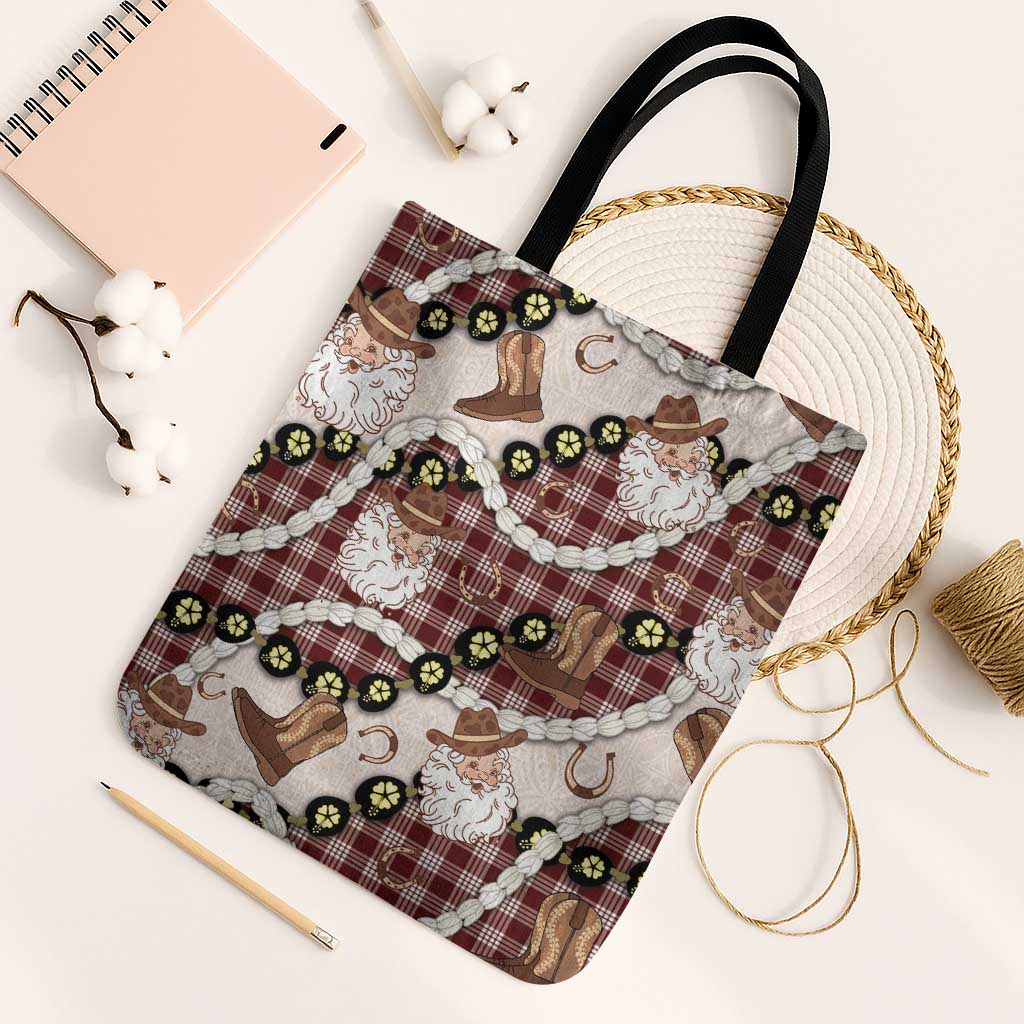 Cowboy Hawaii Mele Kalikimaka Tote Bag Paniolo Kukui Nut Pikake Lei Burgundy Version - Polynesian Pride