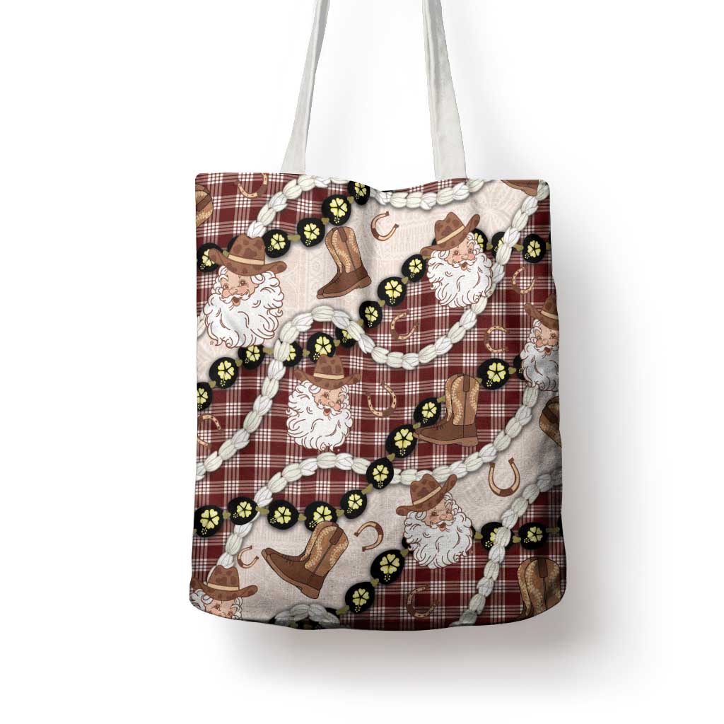 Cowboy Hawaii Mele Kalikimaka Tote Bag Paniolo Kukui Nut Pikake Lei Burgundy Version - Polynesian Pride