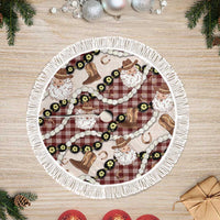 Cowboy Hawaii Mele Kalikimaka Tree Skirt Paniolo Kukui Nut Pikake Lei Burgundy Version - Polynesian Pride