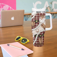 Cowboy Hawaii Mele Kalikimaka Tumbler With Handle Paniolo Kukui Nut Pikake Lei Burgundy Version - Polynesian Pride