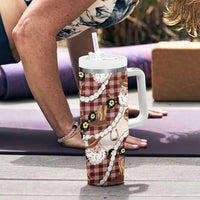Cowboy Hawaii Mele Kalikimaka Tumbler With Handle Paniolo Kukui Nut Pikake Lei Burgundy Version - Polynesian Pride