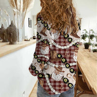 Cowboy Hawaii Mele Kalikimaka Women Casual Shirt Paniolo Kukui Nut Pikake Lei Burgundy Version - Polynesian Pride