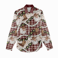 Cowboy Hawaii Mele Kalikimaka Women Casual Shirt Paniolo Kukui Nut Pikake Lei Burgundy Version - Polynesian Pride