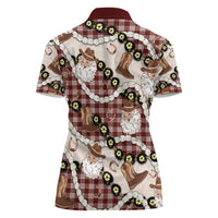 Cowboy Hawaii Mele Kalikimaka Women Polo Shirt Paniolo Kukui Nut Pikake Lei Burgundy Version - Polynesian Pride