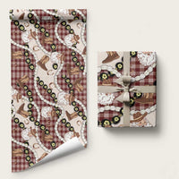 Cowboy Hawaii Mele Kalikimaka Wrapping Paper Paniolo Kukui Nut Pikake Lei Burgundy Version - Polynesian Pride