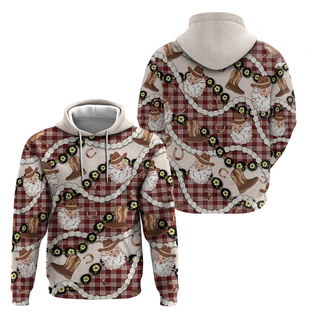 Cowboy Hawaii Mele Kalikimaka Zip Hoodie Paniolo Kukui Nut Pikake Lei Burgundy Version - Polynesian Pride