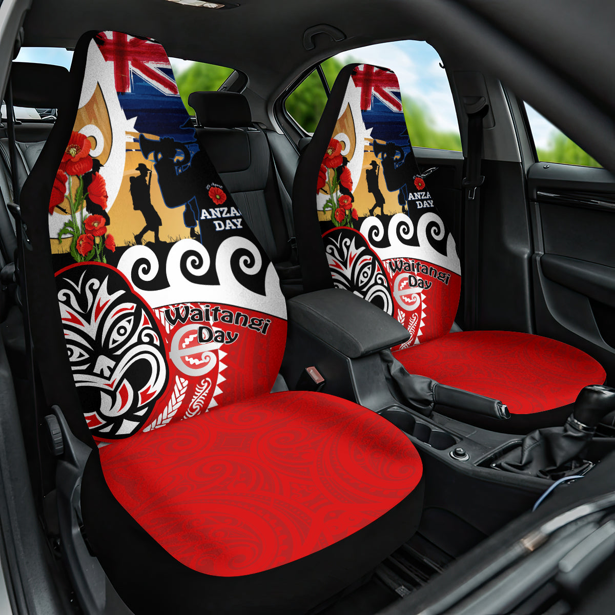 New Zealand Waitangi And ANZAC Day Car Seat Cover Aotearoa Maori Tiki With Last Post