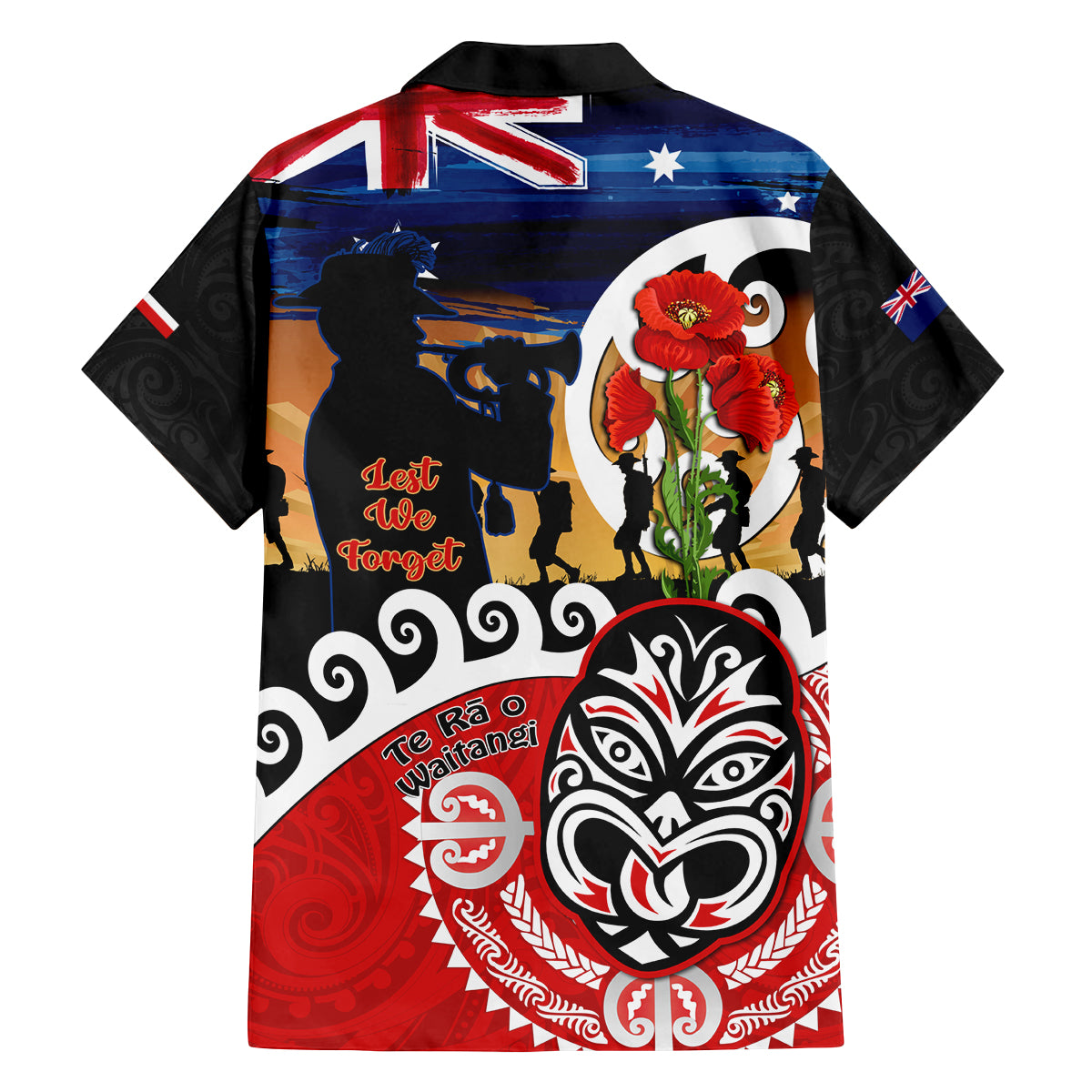 New Zealand Waitangi And ANZAC Day Family Matching Off Shoulder Short Dress and Hawaiian Shirt Aotearoa Maori Tiki With Last Post LT14 - Polynesian Pride