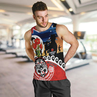 New Zealand Waitangi And ANZAC Day Men Tank Top Aotearoa Maori Tiki With Last Post LT14 Black - Polynesian Pride