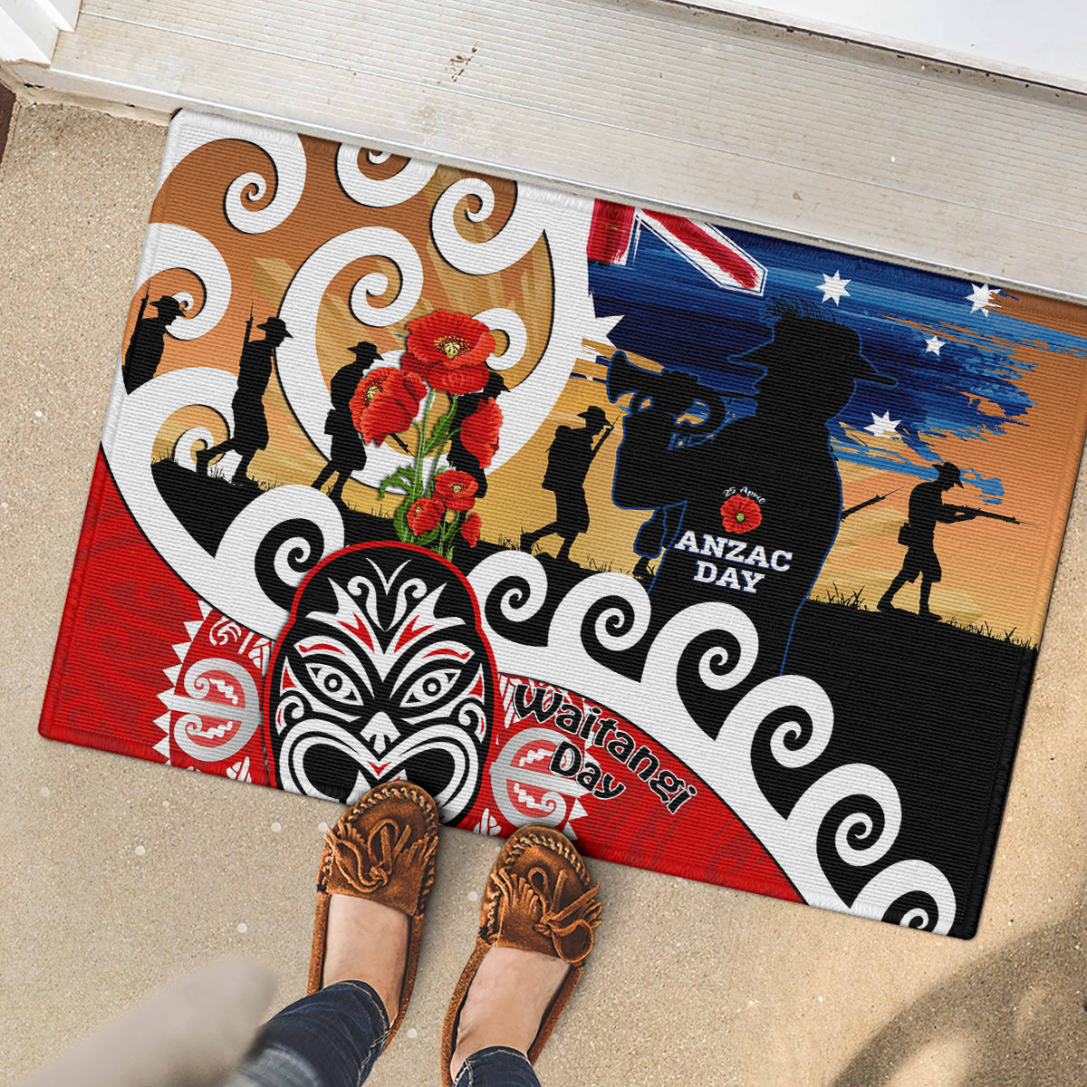 New Zealand Waitangi And ANZAC Day Rubber Doormat Aotearoa Maori Tiki With Last Post