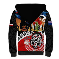 New Zealand Waitangi And ANZAC Day Sherpa Hoodie Aotearoa Maori Tiki With Last Post LT14 - Polynesian Pride
