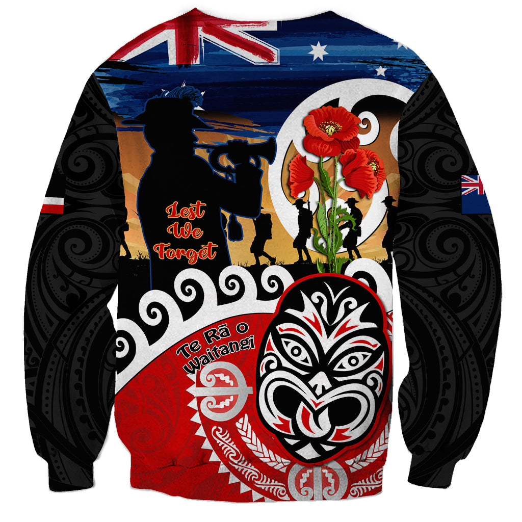 New Zealand Waitangi And ANZAC Day Sweatshirt Aotearoa Maori Tiki With Last Post LT14 - Polynesian Pride