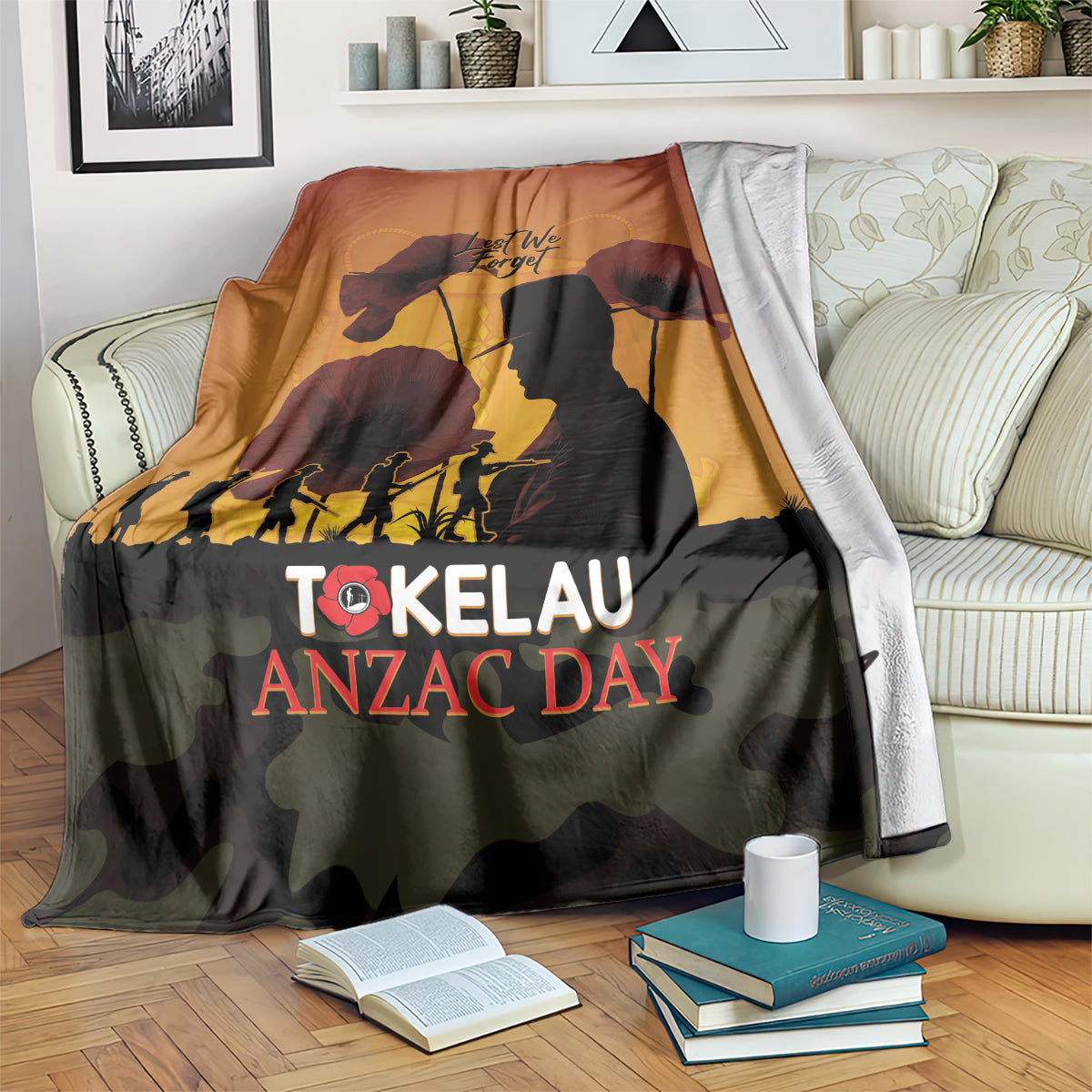 Tokelau ANZAC Day Blanket Camouflage With Poppies Lest We Forget LT14 Yellow - Polynesian Pride