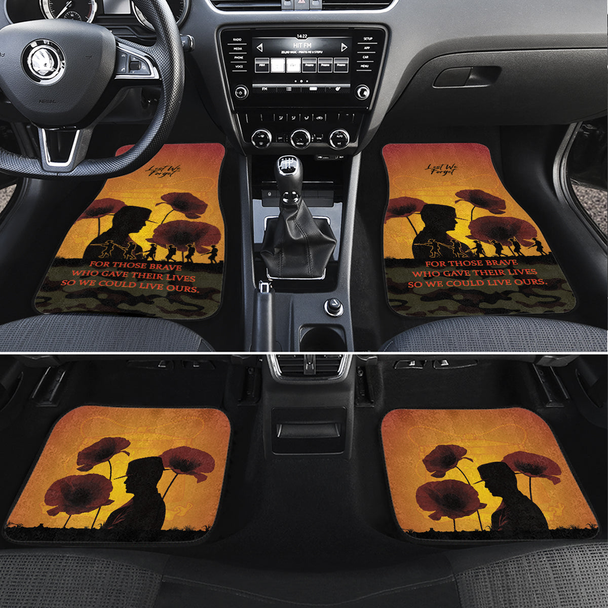 Tokelau ANZAC Day Car Mats Camouflage With Poppies Lest We Forget LT14 Set 4pcs Yellow - Polynesian Pride