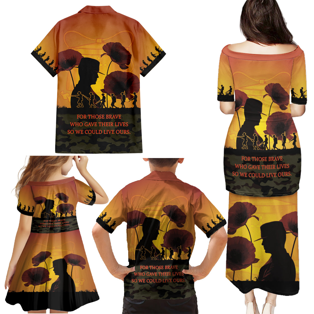 Tokelau ANZAC Day Family Matching Puletasi and Hawaiian Shirt Camouflage With Poppies Lest We Forget LT14 - Polynesian Pride