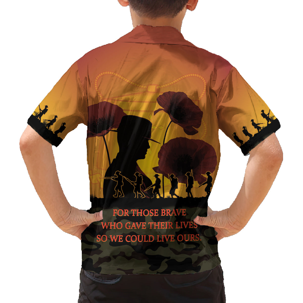 Tokelau ANZAC Day Family Matching Tank Maxi Dress and Hawaiian Shirt Camouflage With Poppies Lest We Forget LT14 - Polynesian Pride