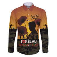 Tokelau ANZAC Day Family Matching Tank Maxi Dress and Hawaiian Shirt Camouflage With Poppies Lest We Forget LT14 Dad's Shirt - Long Sleeve Yellow - Polynesian Pride