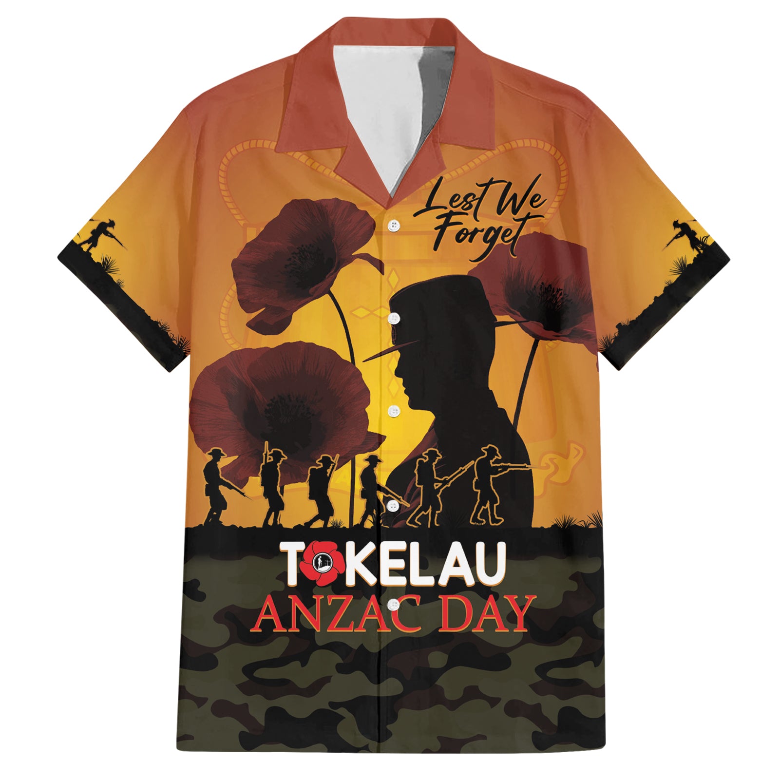 Tokelau ANZAC Day Hawaiian Shirt Camouflage With Poppies Lest We Forget LT14 Yellow - Polynesian Pride