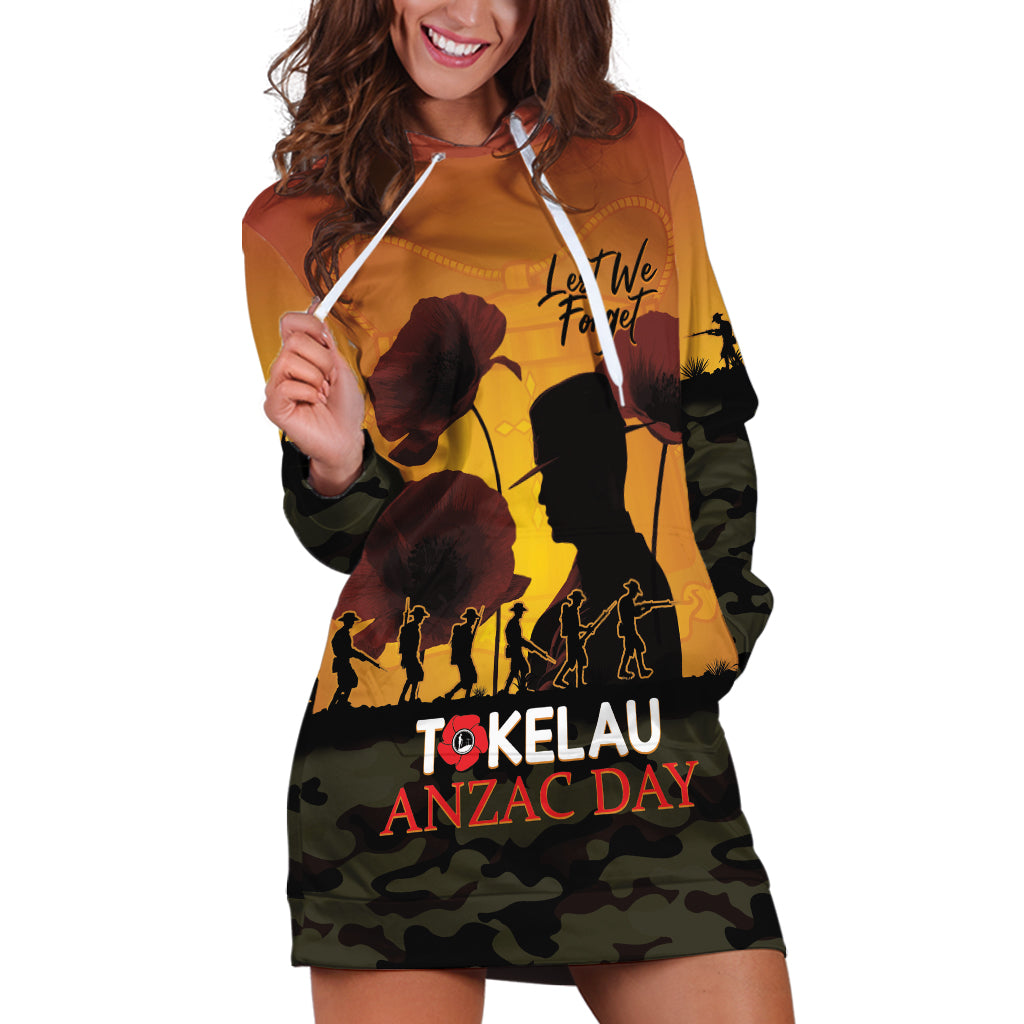 Tokelau ANZAC Day Hoodie Dress Camouflage With Poppies Lest We Forget LT14 Yellow - Polynesian Pride
