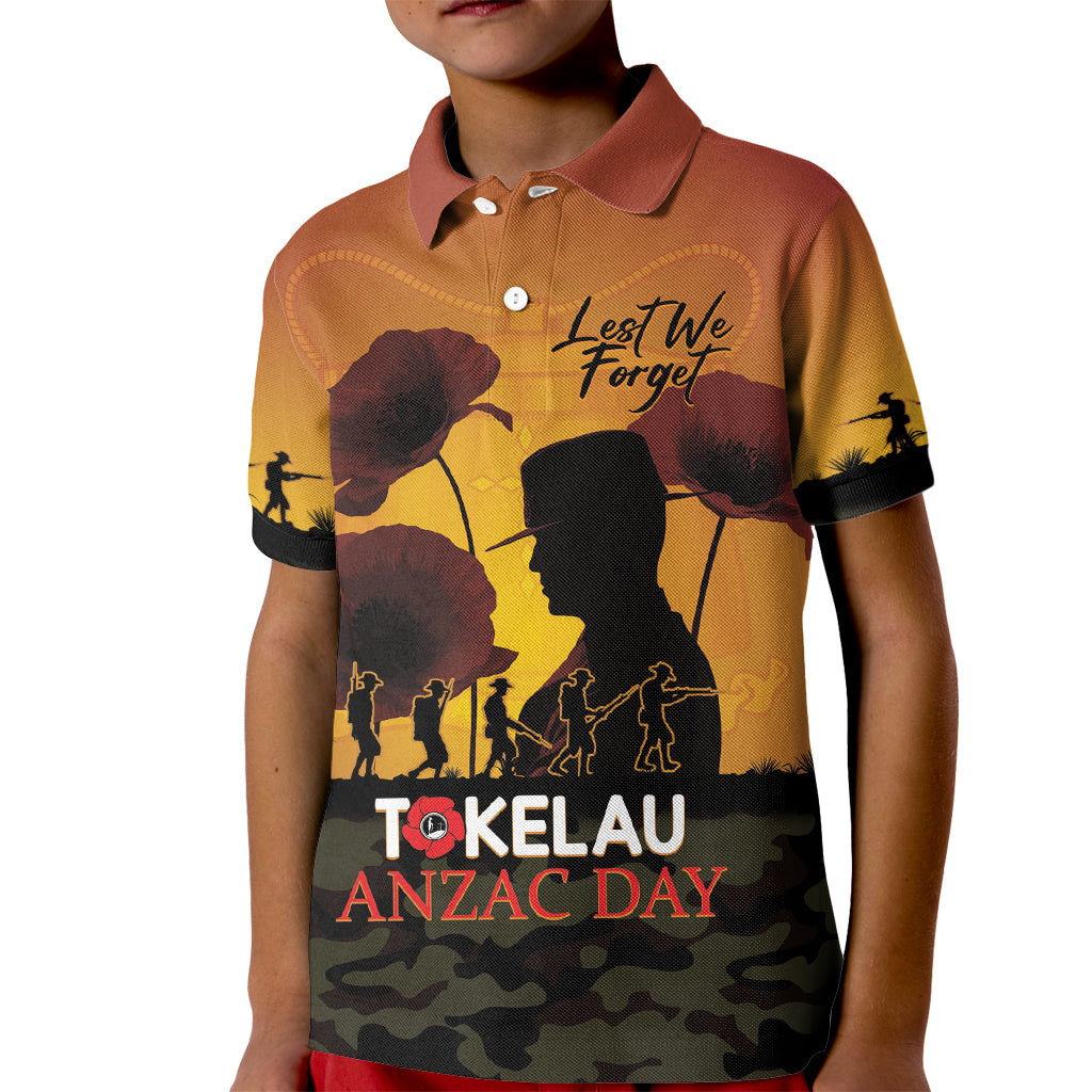 Tokelau ANZAC Day Kid Polo Shirt Camouflage With Poppies Lest We Forget LT14 Kid Yellow - Polynesian Pride
