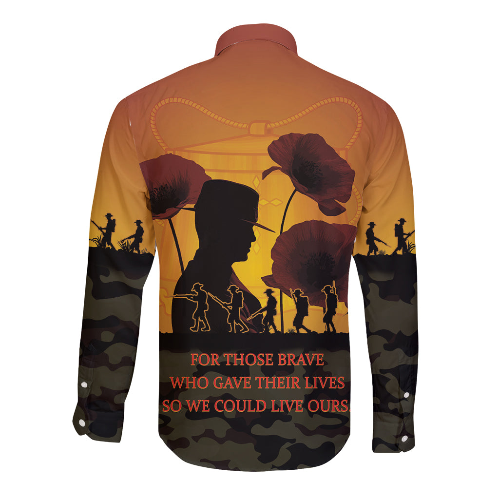 Tokelau ANZAC Day Long Sleeve Button Shirt Camouflage With Poppies Lest We Forget LT14 - Polynesian Pride