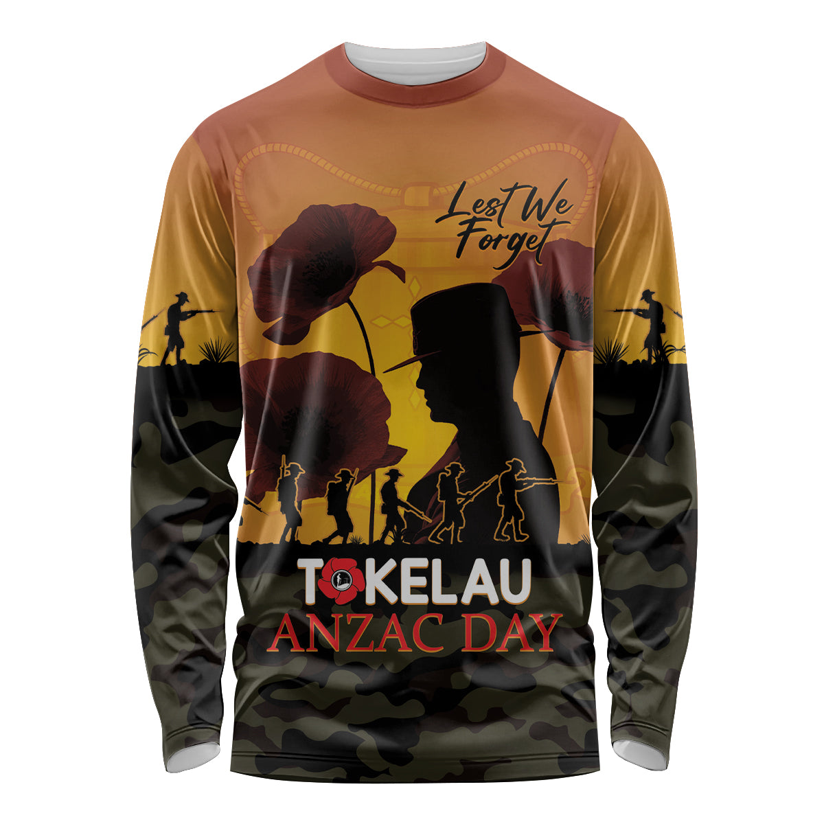 Tokelau ANZAC Day Long Sleeve Shirt Camouflage With Poppies Lest We Forget LT14 Unisex Yellow - Polynesian Pride