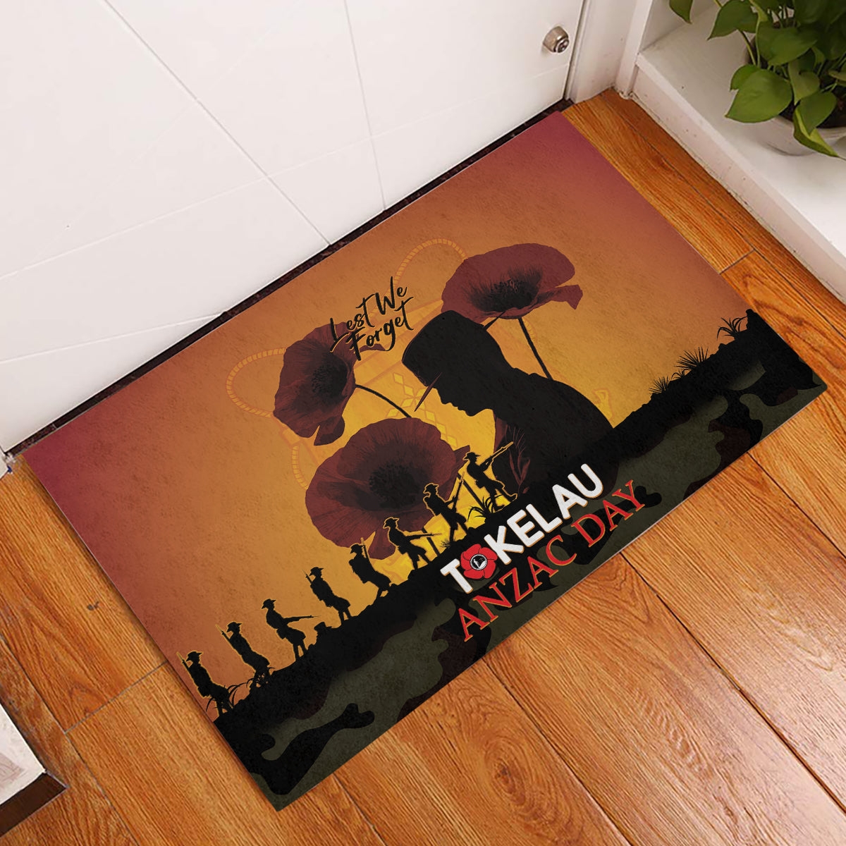 Tokelau ANZAC Day Rubber Doormat Camouflage With Poppies Lest We Forget LT14 Yellow - Polynesian Pride
